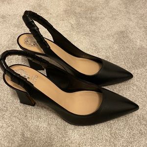 Vince Camuto black leather sling back pumps! Brand new never worn